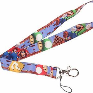 Mario Blue Lanyard Keychain ID Badge Holder-Mario, Luigi, Mushroom, Mystery Box